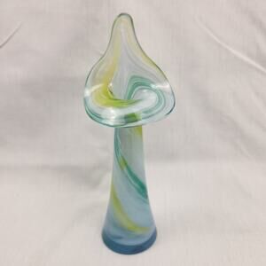 Vintage Jack In The Pulpit Handblown Art Glass Vase 8" Blue, Green, Yellow, Wht